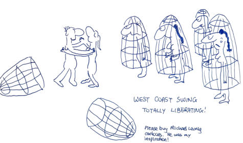 Cartoon depicting liberating dance style West Coast Swing